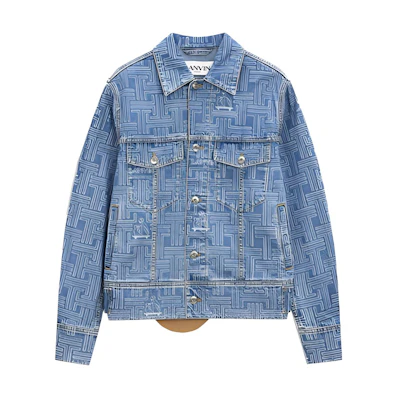 Lanvin Blue Denim Jacket with Patterned Print and Spread Collar RM-JA0082-D025-H21