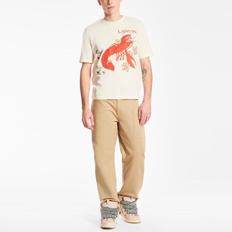 Shop Kaos Unisex Lanvin Beige Motif Gajah & Lobster Kartun. RM-TS0002-J052-E2130