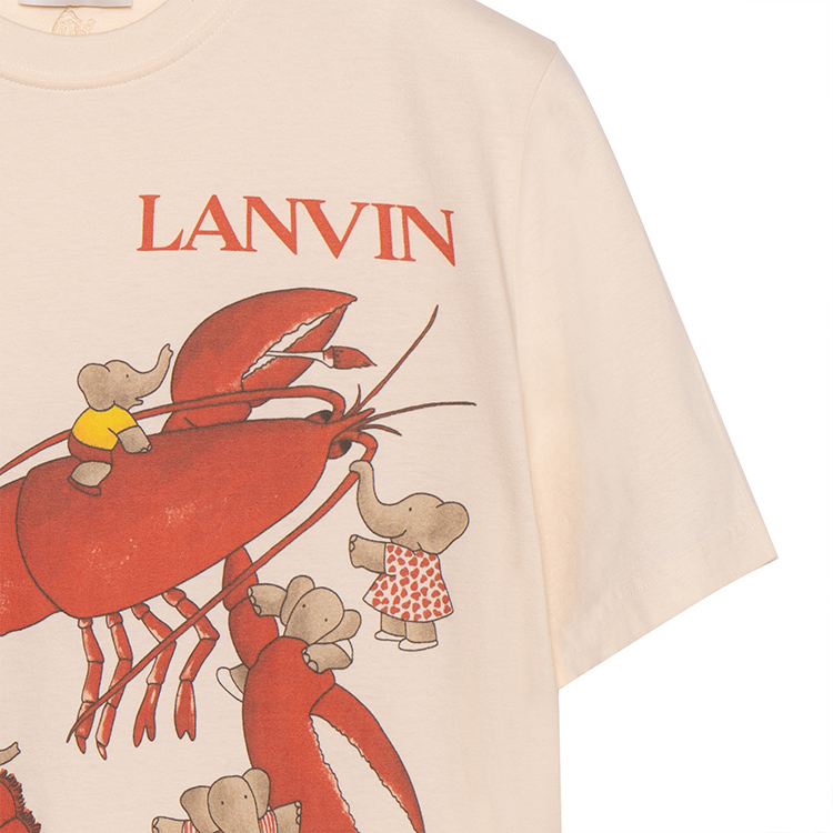 Sizing Kaos Unisex Lanvin Beige Motif Gajah & Lobster Kartun. RM-TS0002-J052-E2130