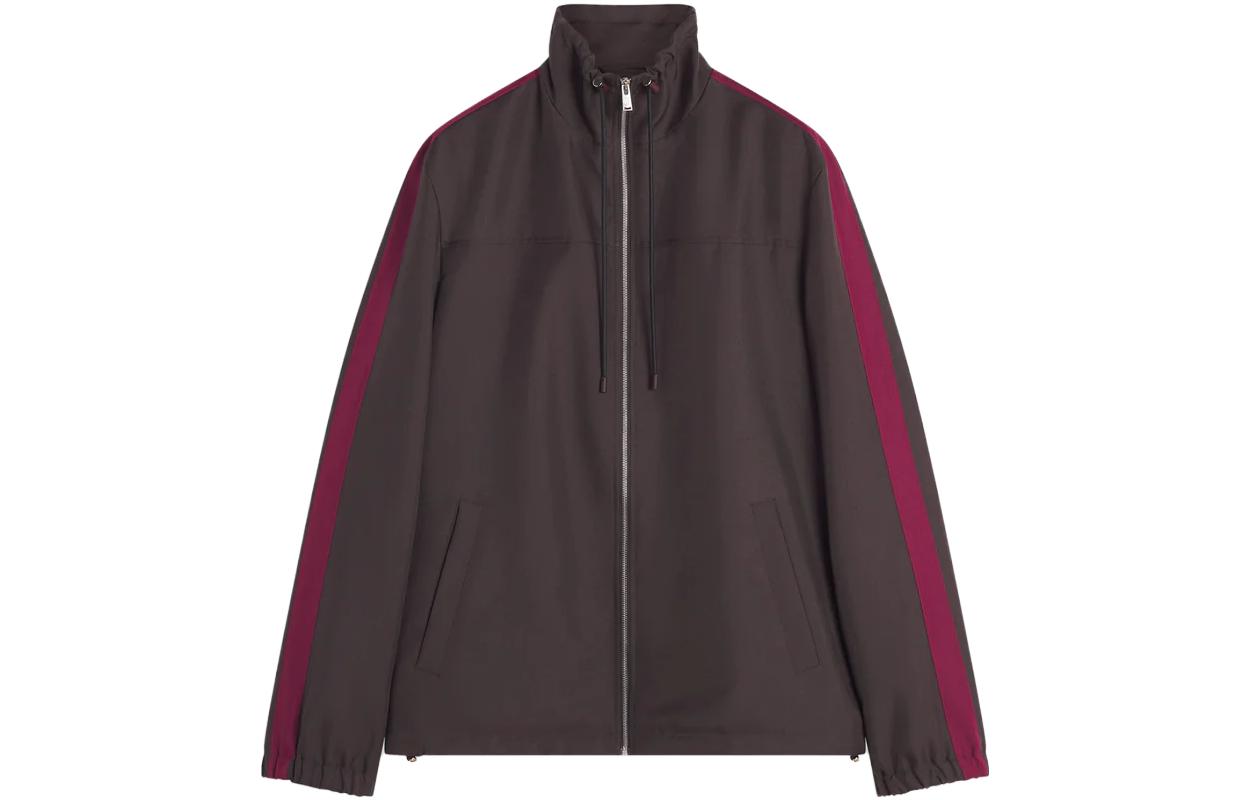 Lanvin Contrast Drawstring Logo Embroidered Zip Jacket Brown RM-JA0023-5794-H23693