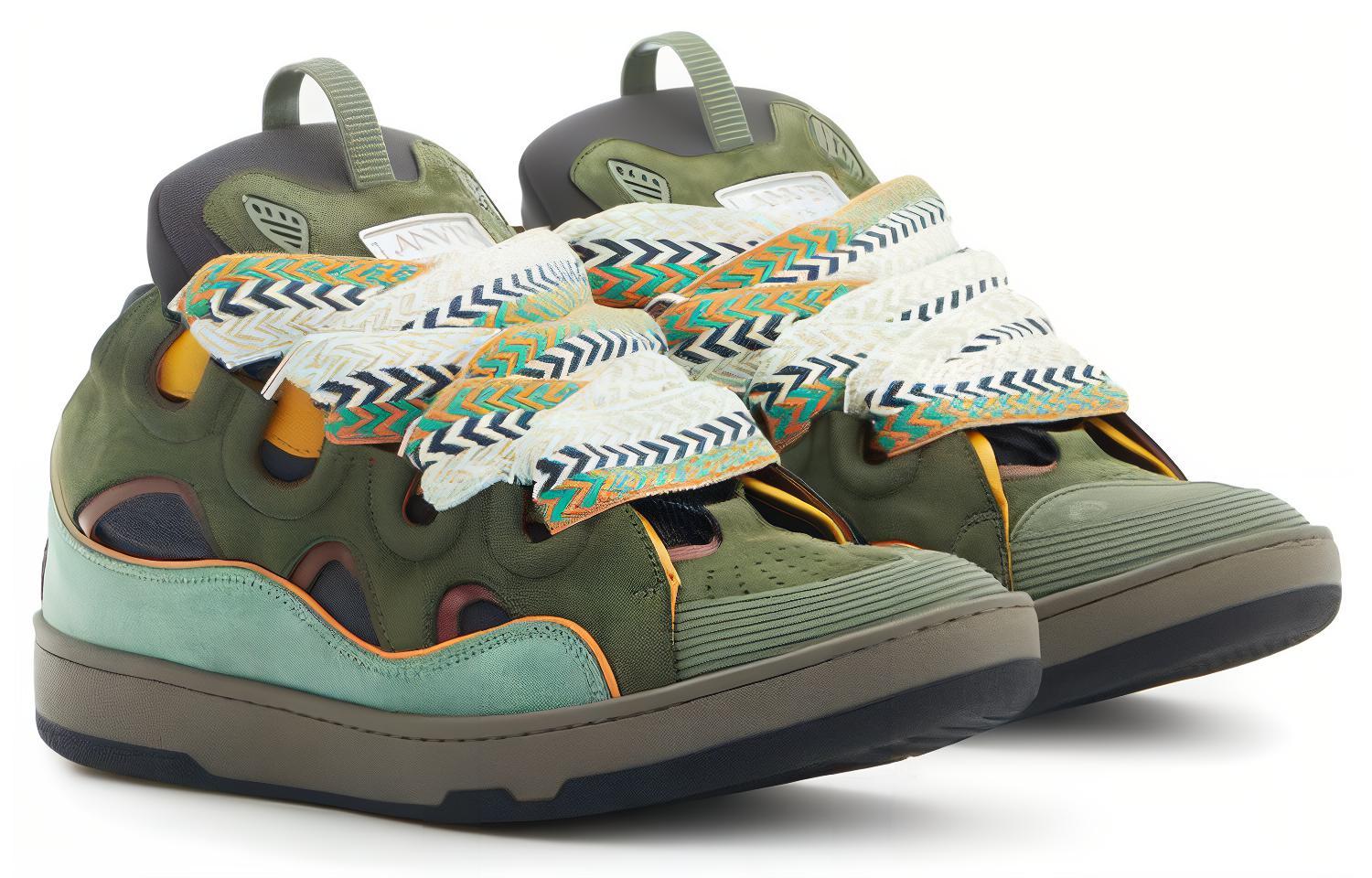 Order Lanvin 浪凡 Curb 牛皮絨面 繫帶平跟 時尚板鞋 男款 綠色