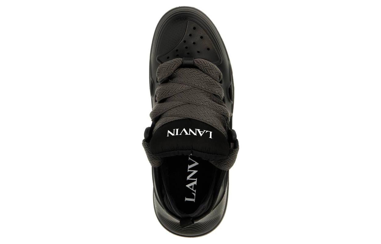 Shop Lanvin浪凡 Curb 皮革 圓頭平底繫帶 低幫 板鞋 男款 黑色