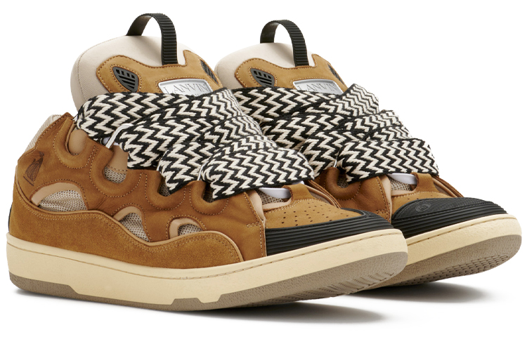 Lookbook Lanvin浪凡 Curb 皮革運動鞋 減震防滑 低筒休閒面包鞋 時尚板鞋 男款 棕色