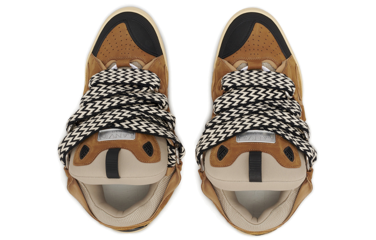 Shop Lanvin浪凡 Curb 皮革運動鞋 減震防滑 低筒休閒面包鞋 時尚板鞋 男款 棕色