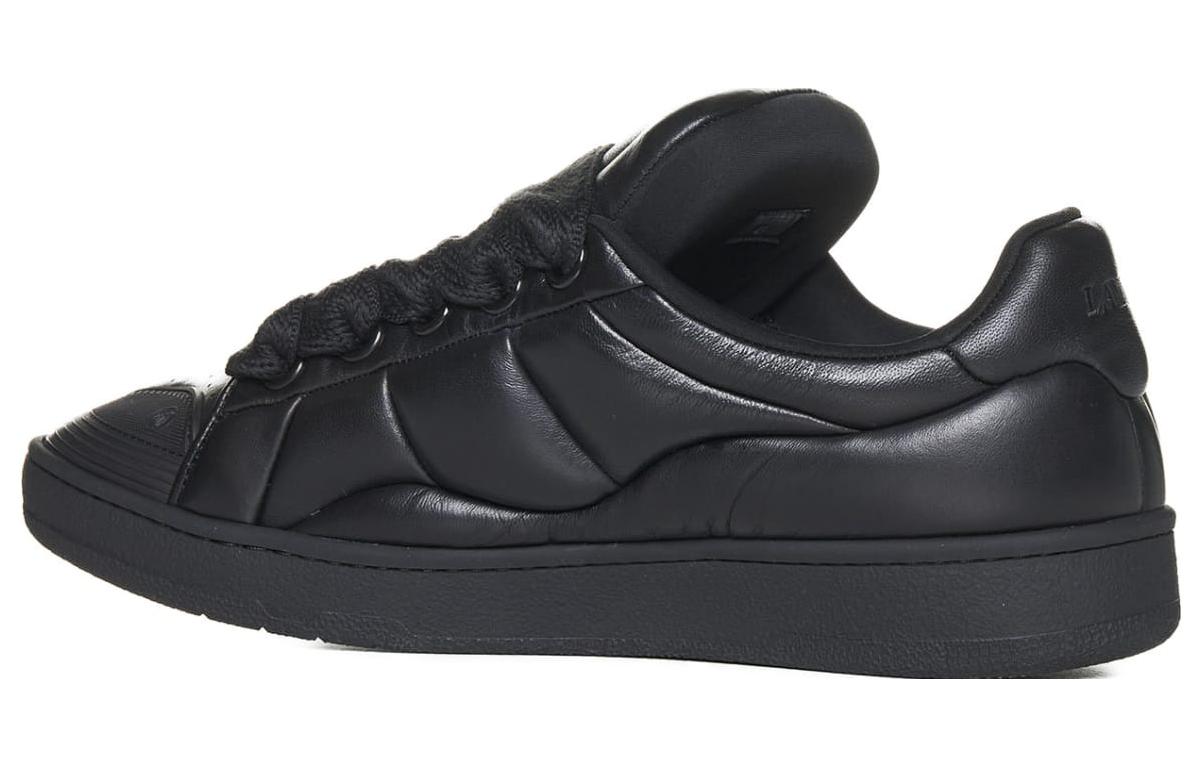 Shop Lanvin浪凡 小牛皮 圓頭系帶 舒適百搭 低幫 板鞋 男款 黑色