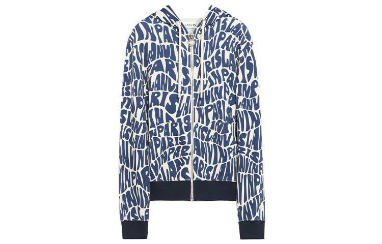 Lanvin FW21 Blue Hoodie with English Logo Print for Men RM-HO0006-J064-A212002