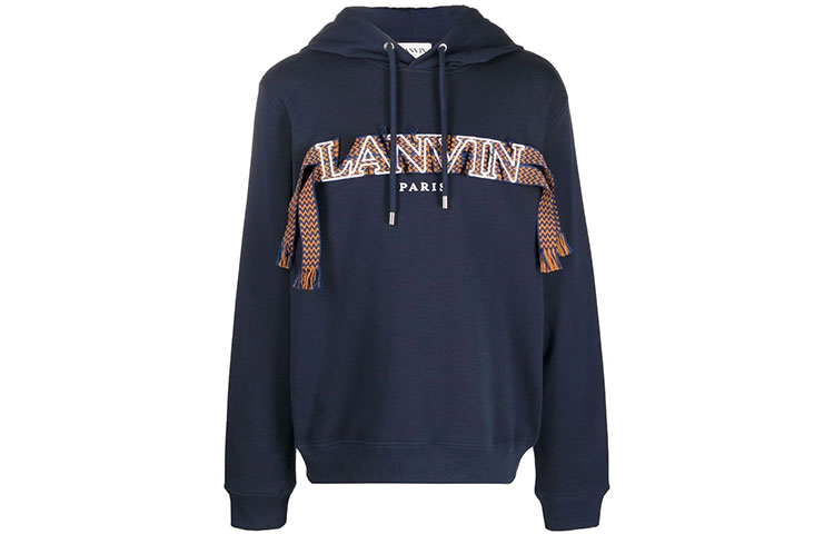 Lanvin FW21 Blue Logo Embroidered Pullover Hoodie HO0010-J120-291