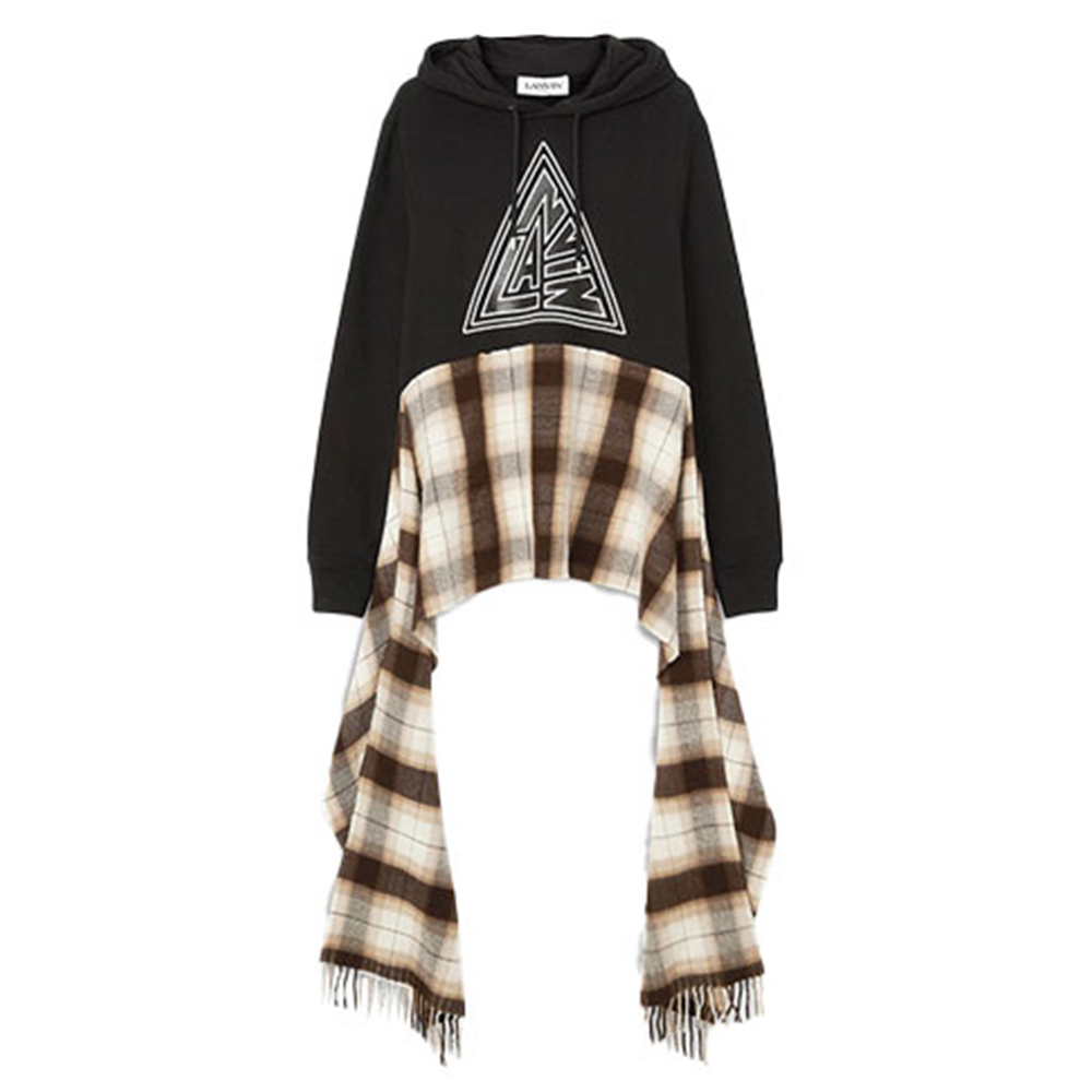 Lanvin FW21 Checkered Logo Print Patchwork Hoodie Black RM-HO0014-J118-H21