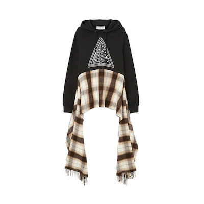 Lanvin FW21 Checkered Logo Print Patchwork Hoodie Black RM-HO0014-J118-H21