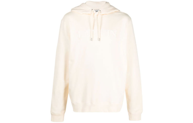 Lanvin FW21 Embroidered Logo Drawstring Pullover Hoodie Cream RM-HO00-04J008-E21021