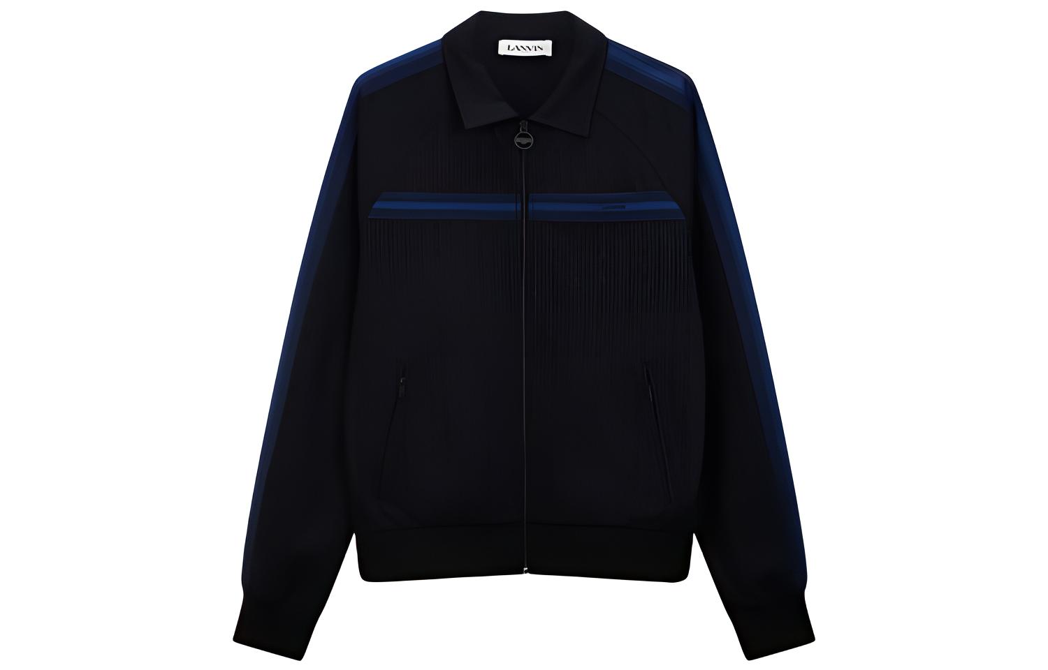 Lanvin FW21 JL Logo Print Striped Detail Zip Jacket Black RM-SS0005-4933-A21B123