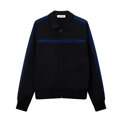 Lanvin FW21 JL Logo Print Striped Detail Zip Jacket Black RM-SS0005-4933-A21B123