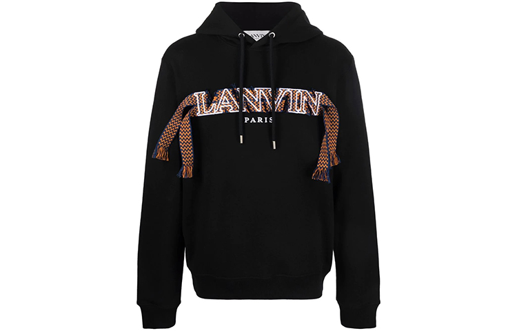 Lanvin FW21 Lace Curb Embroidered Logo Hoodie Black RM-HO0010-J120-10