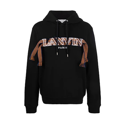 Lanvin FW21 Lace Curb Embroidered Logo Hoodie Black RM-HO0010-J120-10