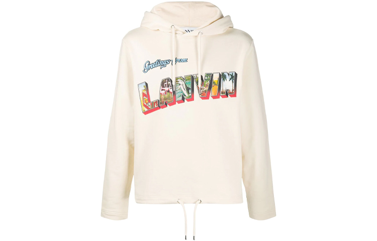 Lanvin FW21 Letter Print Oversized Hoodie Beige RM-JE0021JR-12P2-002