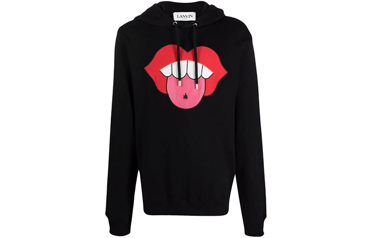 Lanvin FW21 Lip Print Drawstring Hoodie Black Fashion RM-HO0001-J016-E21