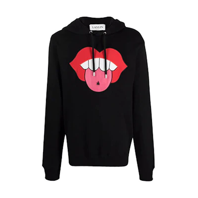 Lanvin FW21 Lip Print Drawstring Hoodie Black Fashion RM-HO0001-J016-E21