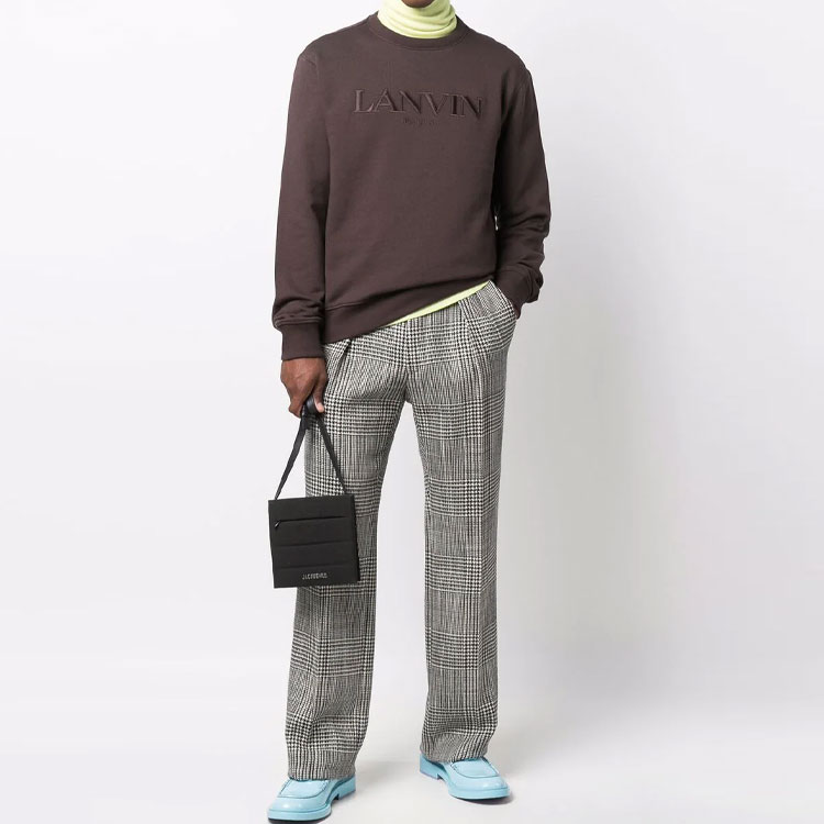 Lookbook Lanvin FW21 棕色刺繡Logo圓領長袖上衣 RM-SS0001-J008-A2164