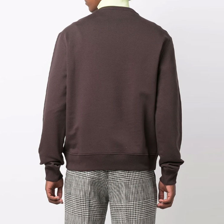 Shop Lanvin FW21 棕色刺繡Logo圓領長袖上衣 RM-SS0001-J008-A2164