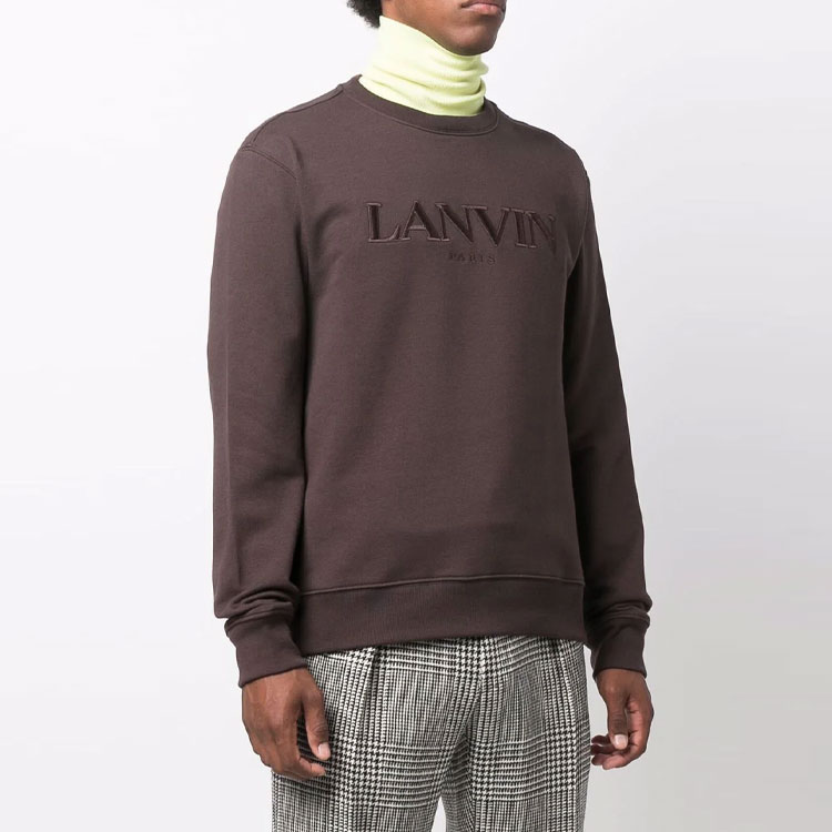 Purchase Lanvin FW21 棕色刺繡Logo圓領長袖上衣 RM-SS0001-J008-A2164