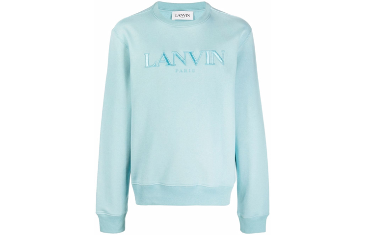 Lanvin FW21 Logo Embroidered Crewneck Pullover Sweatshirt Light Blue RM-SS0001-J008-A21