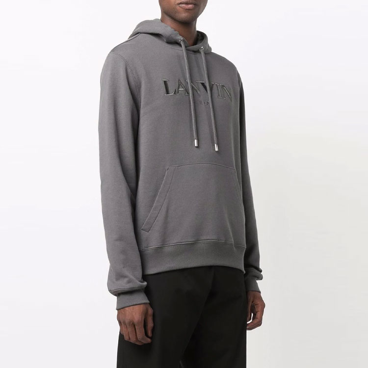 Shop Lanvin FW21 刺繡Logo連帽衫 灰色 RM-HO0010-J008-A21