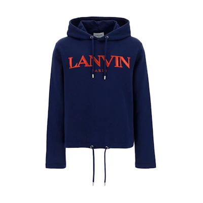 Lanvin FW21 Logo Embroidered Pullover Hoodie Blue () RM-JE0014-JR32-P2129