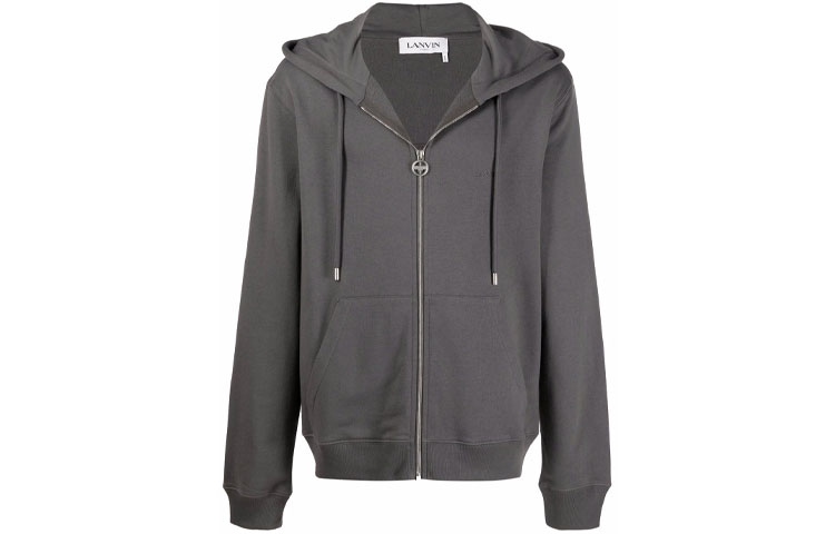 Lanvin FW21 Logo Embroidered Zip-Up Sweatshirt Jacket Grey Men’s RM-HO0006-J008-A21121