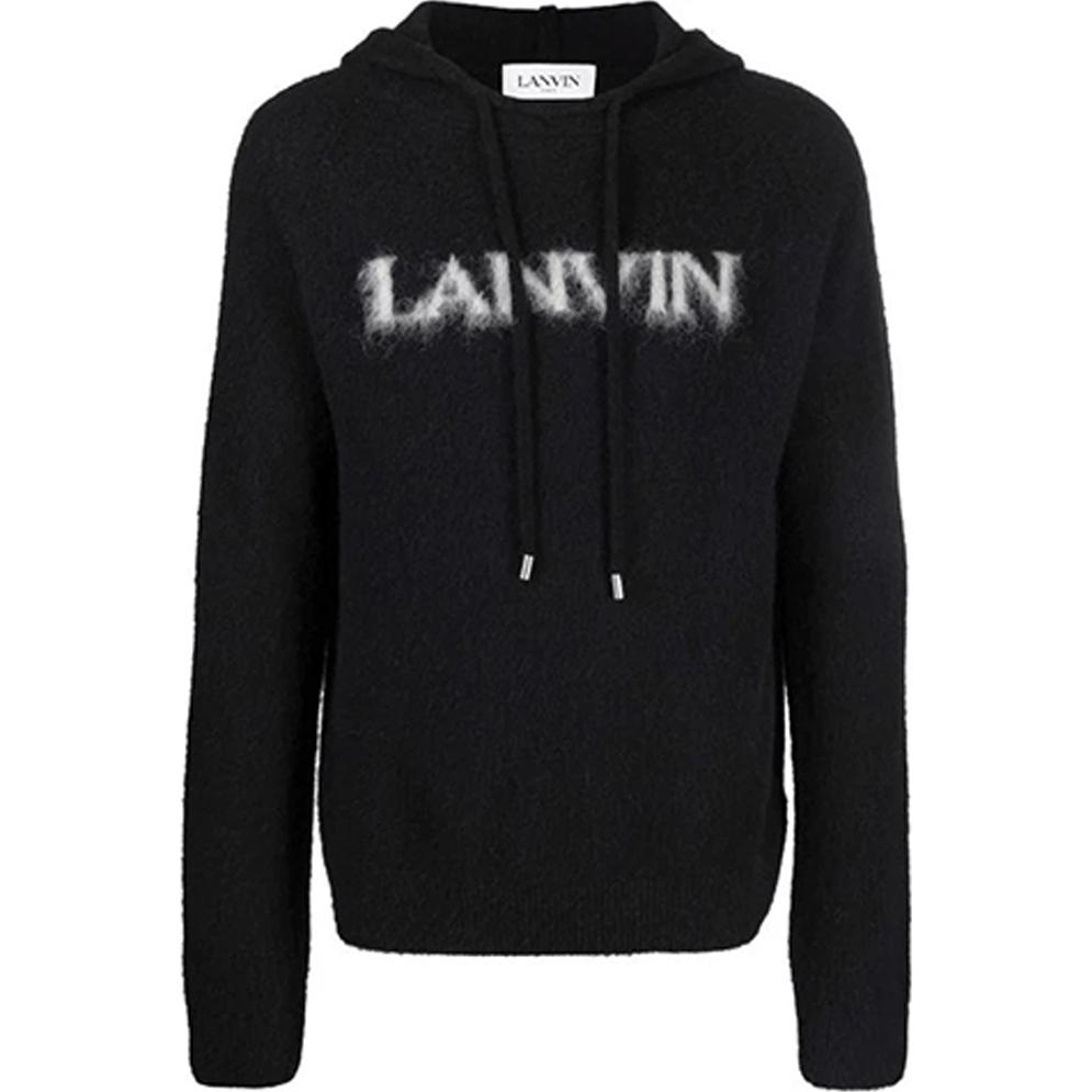 Lanvin FW21 Logo Knit Drawstring Hoodie Black Menswear RM-HO0008-K202-A21