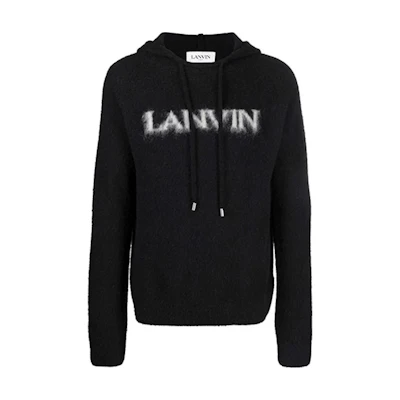 Lanvin FW21 Logo Knit Drawstring Hoodie Black Menswear RM-HO0008-K202-A21