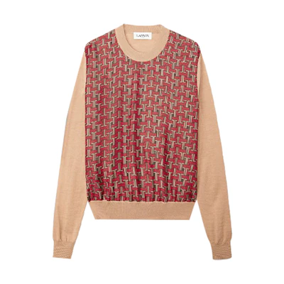 Lanvin FW21 Logo Patchwork Pullover Sweatshirt Beige () RM-PO0023-K106-A2166