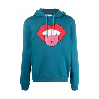 Lanvin FW21 Loose Fit Mouth Patch Hoodie Blue RMHO000-1J016-E21251