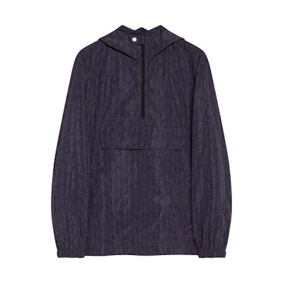 Lanvin FW21 Maze Print Half-Zip Pullover Hooded Jacket Blue RM-JA0138-4995-A21