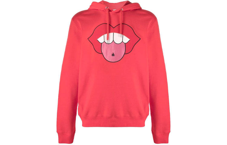 Lanvin FW21 Red Cartoon Mouth Patch Drawstring Hoodie RM-HO0001-J016E-21301