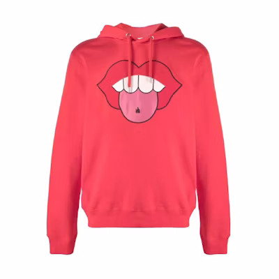 Lanvin FW21 Red Cartoon Mouth Patch Drawstring Hoodie RM-HO0001-J016E-21301