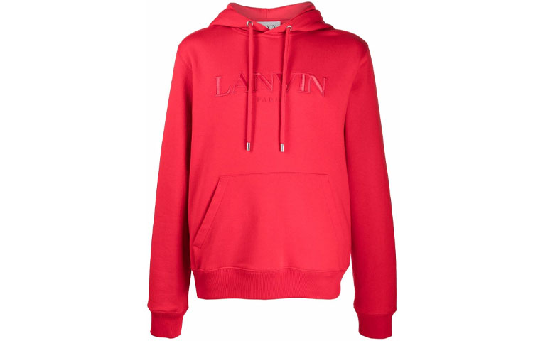 Lanvin FW21 Red Logo Embroidered Pullover Hoodie for Men RMHO0010J008A21-381