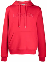 Lanvin FW21 Red Logo Embroidered Pullover Hoodie for Men RMHO0010J008A21-381 Lanvin FW21 Red Logo Embroidered Pullover Hoodie for Men RMHO0010J008A21-381