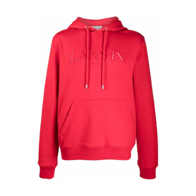 Lanvin FW21 Red Logo Embroidered Pullover Hoodie for Men RMHO0010J008A21-381