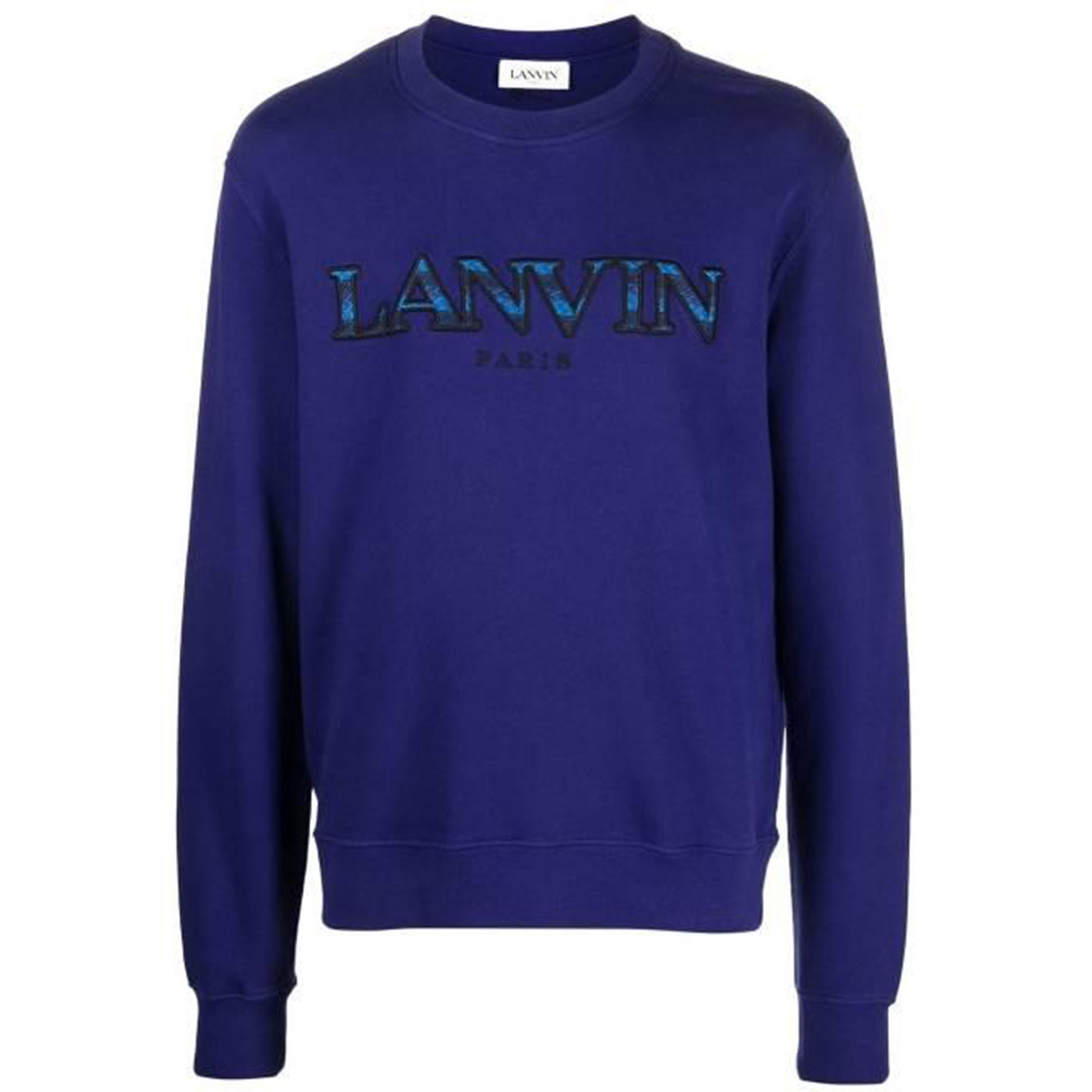 Lanvin FW22  Blue Crewneck Pullover Sweatshirt with Embroidered Logo. RMSS0001J209H22214