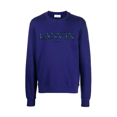 Lanvin FW22 Blue Crewneck Pullover Sweatshirt with Embroidered Logo. RMSS0001J209H22214