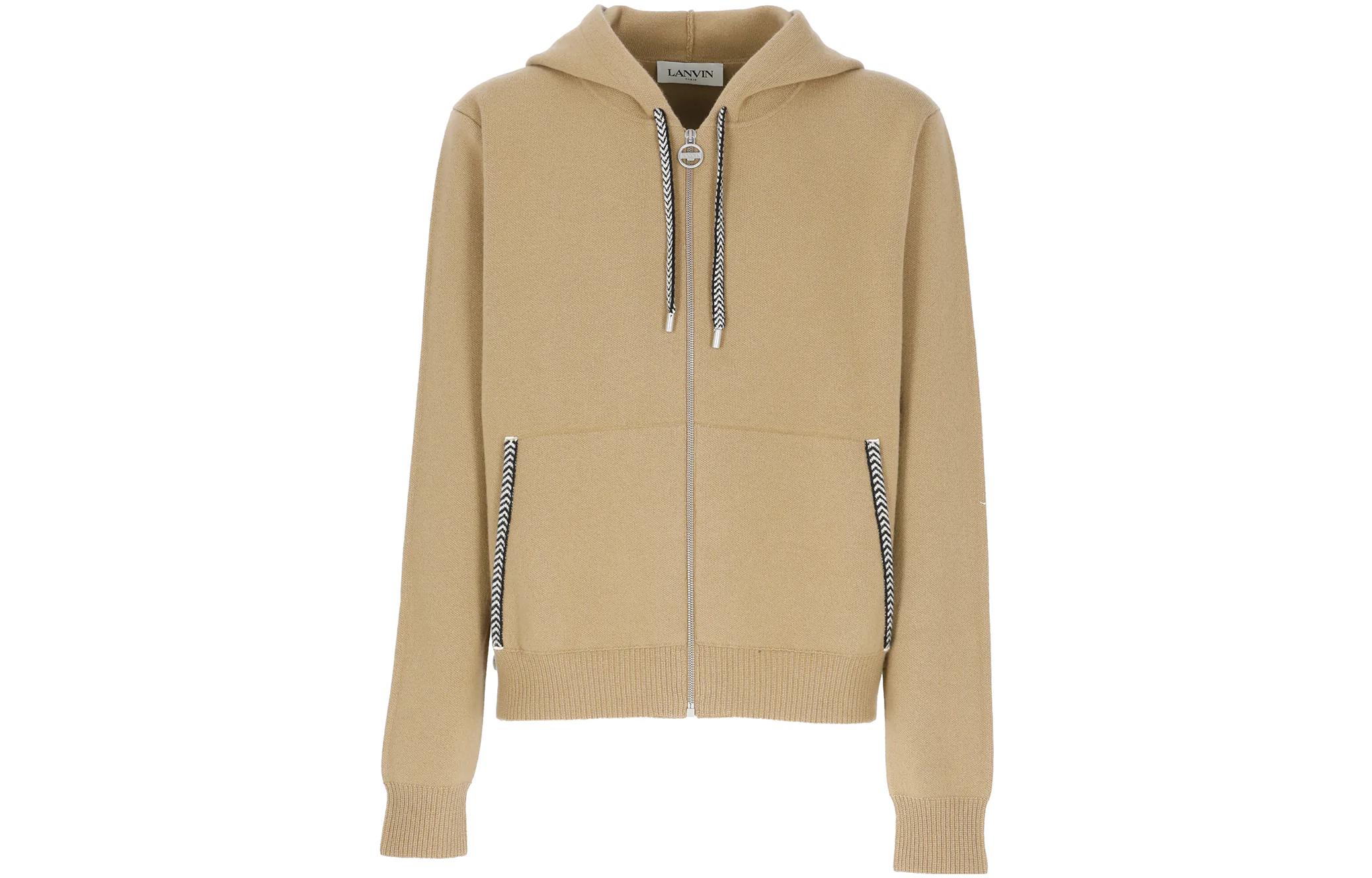 Lanvin FW22 Beige Solid Logo Zip-Up Hoodie Jacket RM-HO0007K2-04A2-205