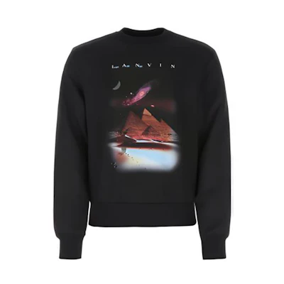 Lanvin FW22 Black Graphic Print Crewneck Long Sleeve Sweatshirt Casual. RMSS00015050H2210