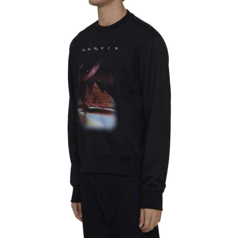 Shop Lanvin FW22 Hitam Graphic Print Crewneck Lengan Panjang Sweatshirt Kasual. RMSS00015050H2210
