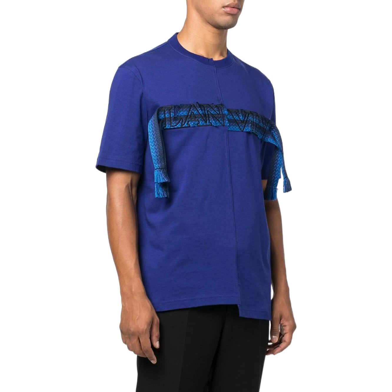 Purchase Lanvin FW22 Blue Letter Logo Embroidered Fringe Detail Crewneck T-Shirt Men. RMTS0006J018H22214