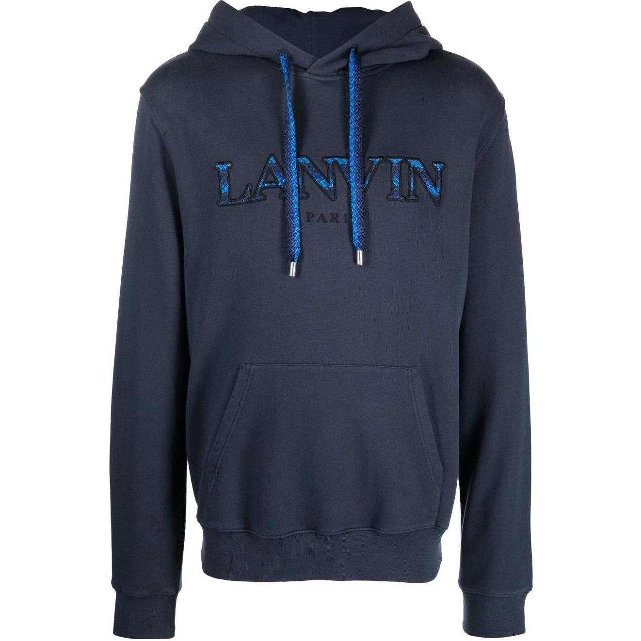 Lanvin FW22 Embroidered Logo Drawstring Hoodie Men’s Ink Blue RMHO0010J209H22241