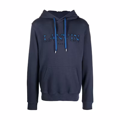 Lanvin FW22 Embroidered Logo Drawstring Hoodie Men’s Ink Blue RMHO0010J209H22241