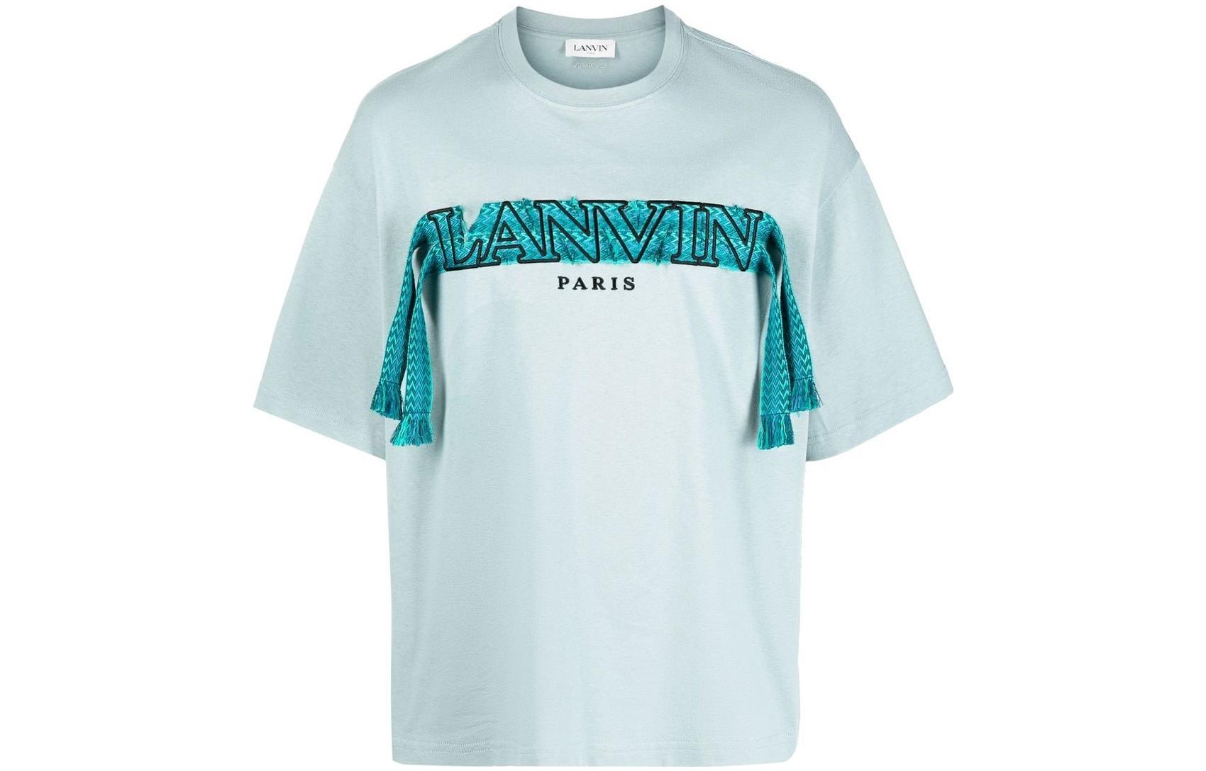 Lanvin FW22 Fringe Detail Crewneck Short Sleeve T-Shirt  Light Green. RM-TS0009J1-98A2-217