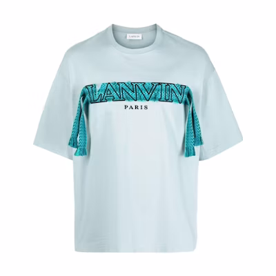Lanvin FW22 Fringe Detail Crewneck Short Sleeve T-Shirt Light Green. RM-TS0009J1-98A2-217