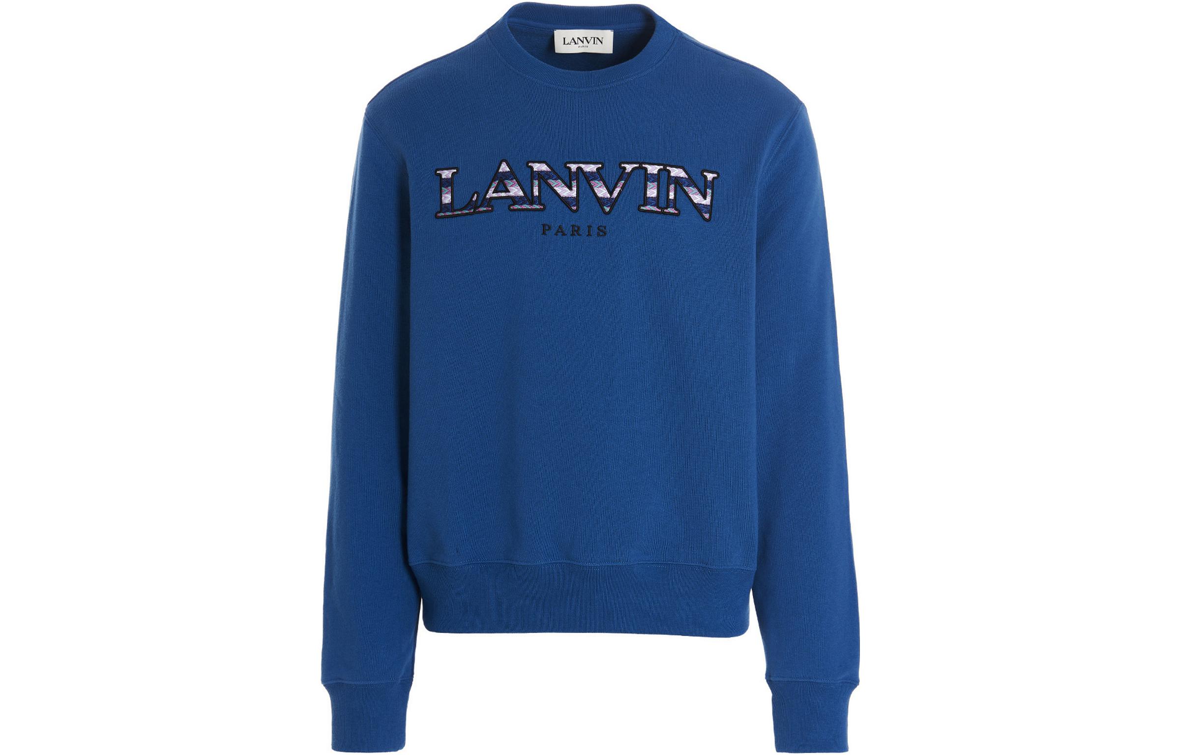 Lanvin FW22 Logo Embroidered Crewneck Long Sleeve Sweatshirt Blue RM-SS0001J-209-232