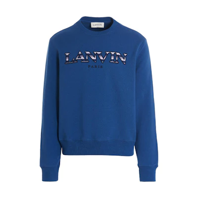 Lanvin FW22 Logo Embroidered Crewneck Long Sleeve Sweatshirt Blue RM-SS0001J-209-232